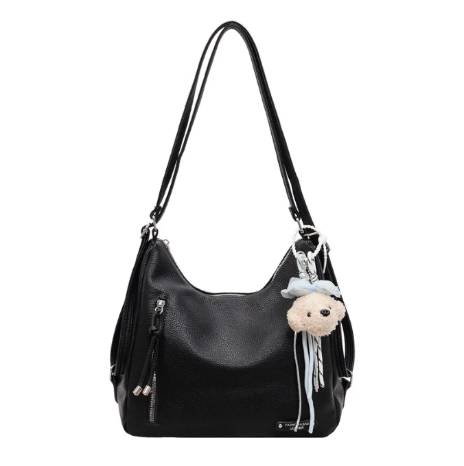 0905 SOFT BLACK LEATHER LOOK BAG Black