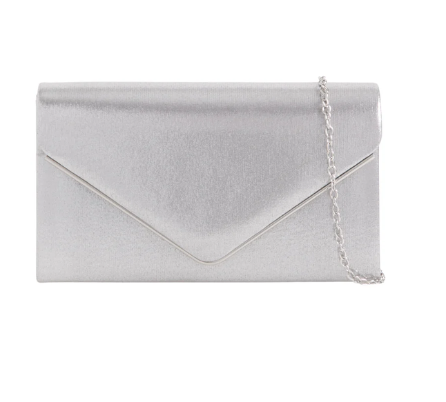 1616 SUEDE EFFECT METAL TRIM ENVELOPE CLUTCH Silver