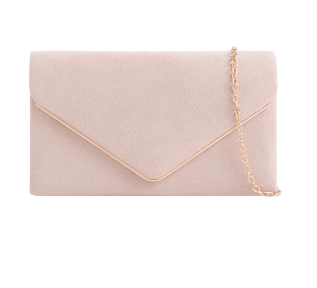 1616 SUEDE EFFECT METAL TRIM ENVELOPE CLUTCH Nude