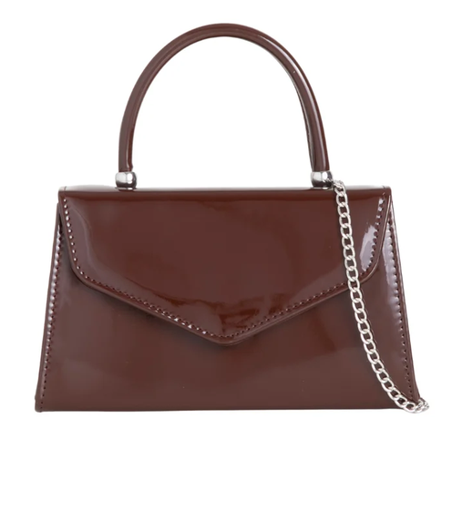 41088 Patent Handled Envelope Clutch Bag Coffee