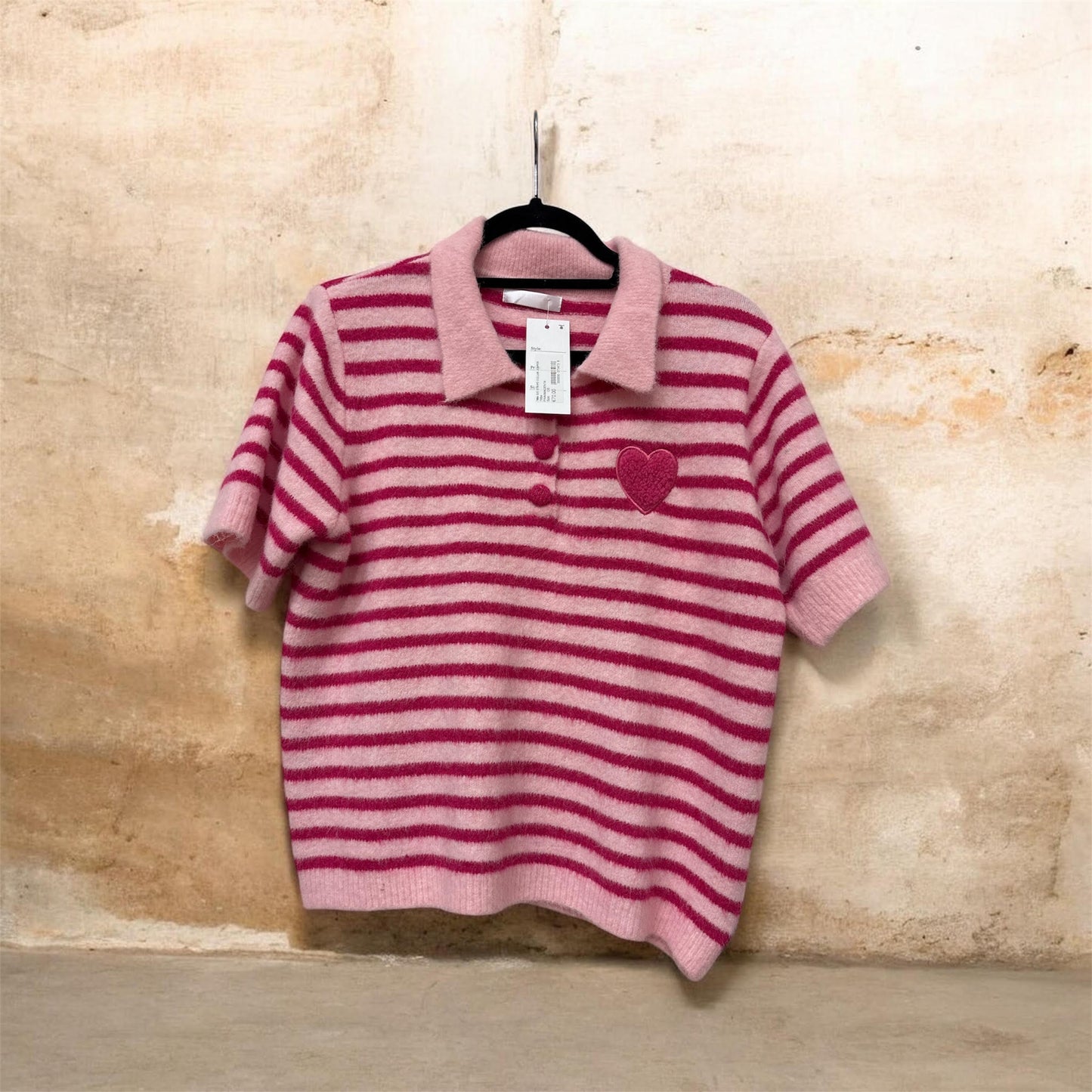7884 S/S Stripe Collar Jumper Pink/Blue