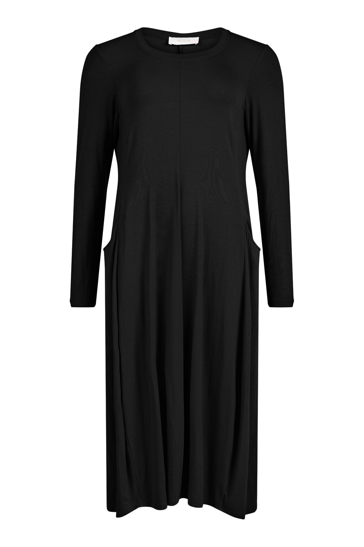 88494 Midi 3/4 Slve Pocket O-Neck Dress Black