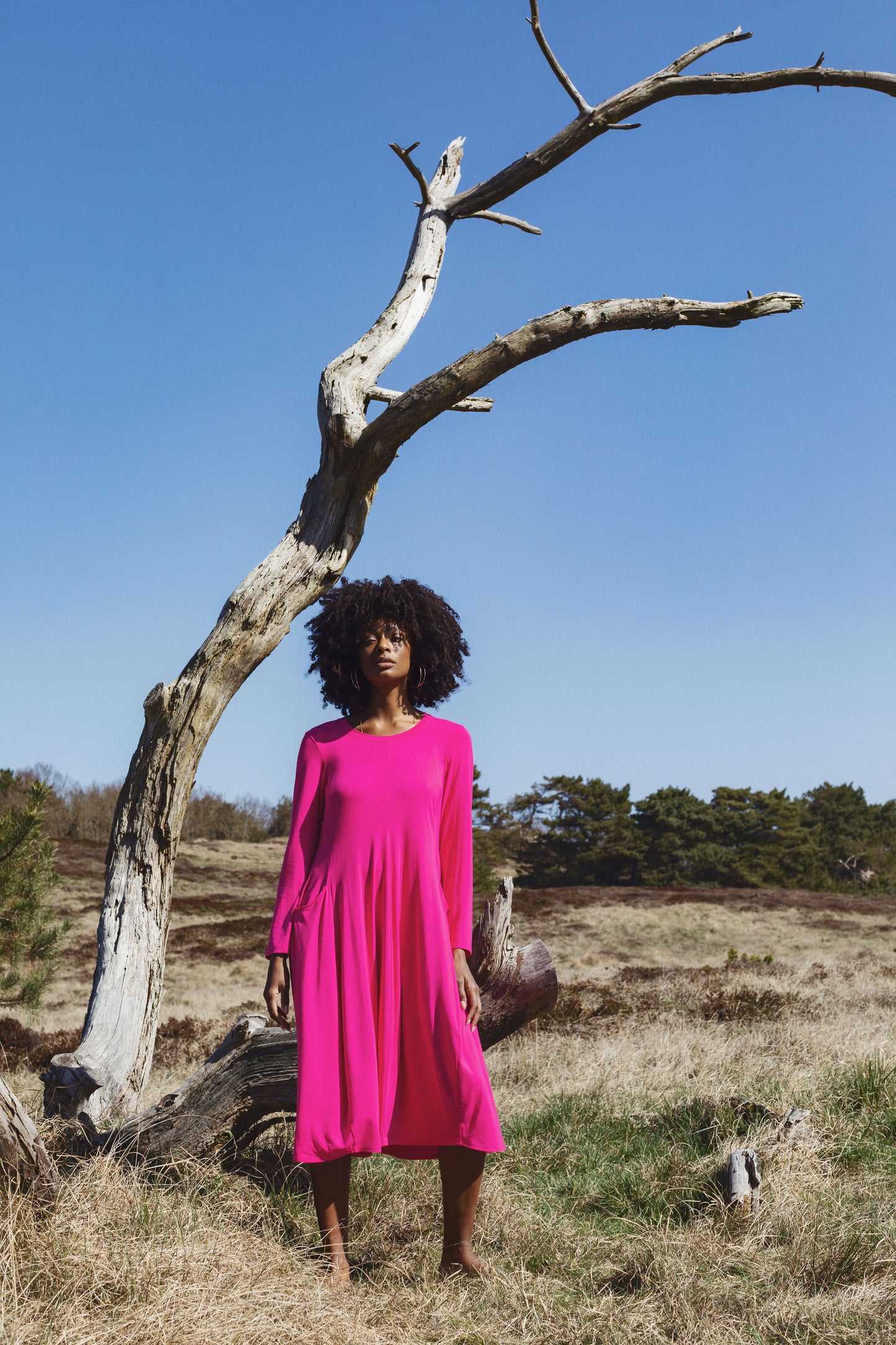 88494 Midi 3/4 Slve Pocket O-Neck Dress Black