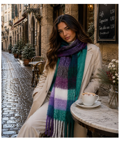 Car013 CARSON FRINGED CHECK BLACKET SCARF Purple