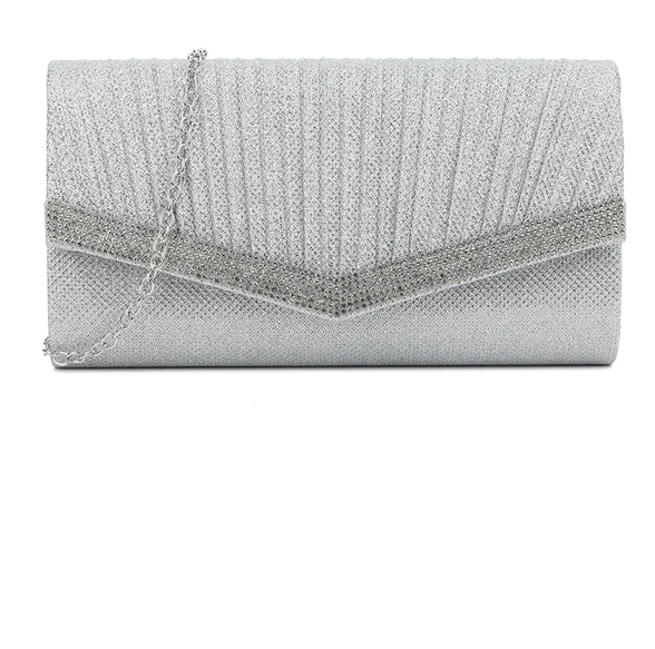 Cs3334 GLITTERY ENVELOPE CLUTCH BAG WITH BLING TRIM Silver