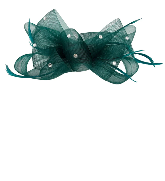 Ft268-A Loop Bow Fascinator With Feather Green