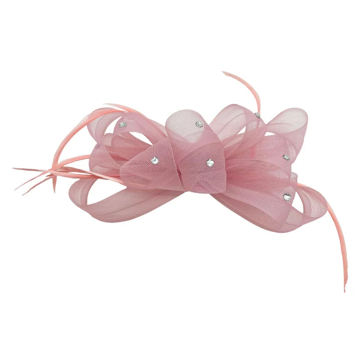 Ft268-A Loop Bow Fascinator With Feather Pink