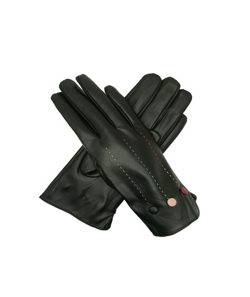 Gv1988-124 Fleece Lined PU Leather Gloves With Stitch Detail Black