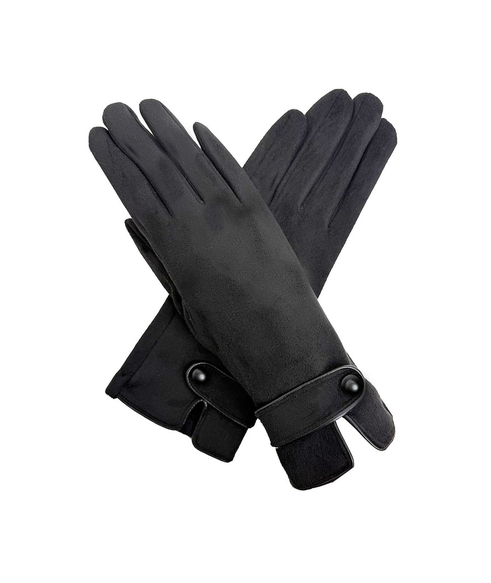 Gv25087-307 Plain Touch Screen Gloves with Single Button Detail on Cuff Black