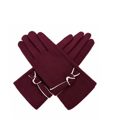 Gv26085-390 Cosy Gloves with Tied Knot Detailing Maroon
