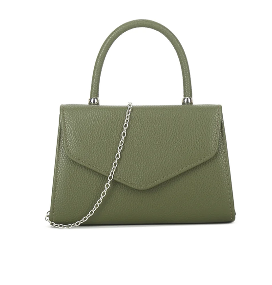 H2439 Metalic Handle Envelope Clutch Bag Khaki