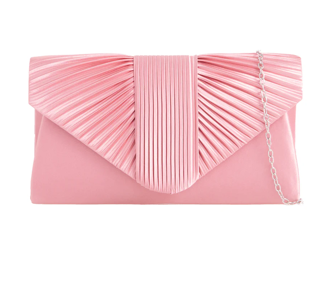 H2645 PLEATED FRONT ENVELOPE CLUTCH BAG Pink