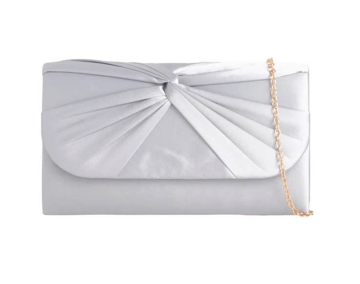 H2806 SATIN KNOT FRONT ENVELOPE CLUTCH BAG Silver