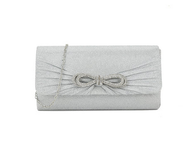 H3202 GLITTERY ENVELOPE CLUTCH WITH BLING BOW Silver