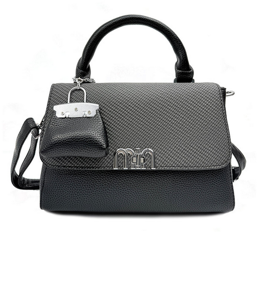 Hb25384-167 Fashionable Flap Over Crossbody Handbag with Charm Black