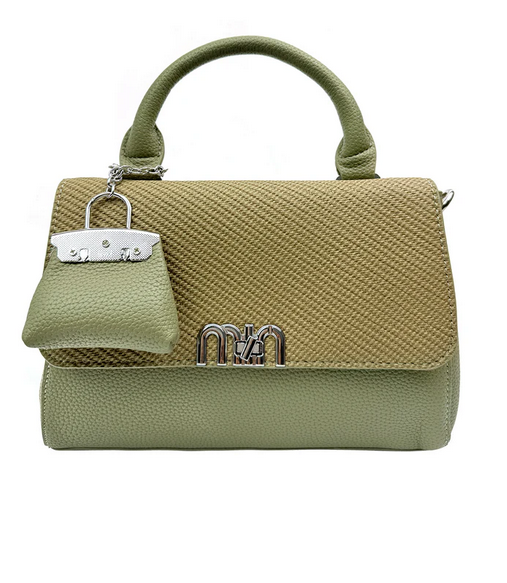 Hb25384-167 Fashionable Flap Over Crossbody Handbag with Charm Green