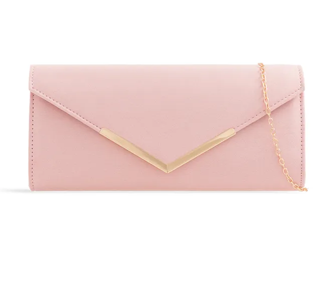 L2435 MATT GOLD TRIM ENVELOPE CLUTCH Pink