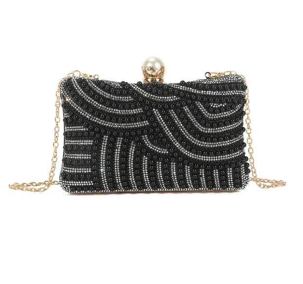 Ld3419 PEARL/BLING HARD CLASP CLOSE CLUTCH Black
