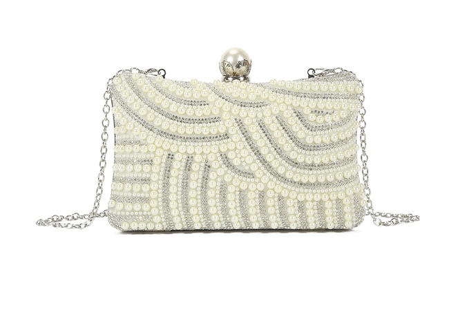 Ld3419 PEARL/BLING HARD CLASP CLOSE CLUTCH Ivory