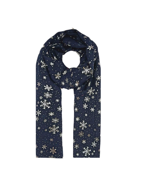 Sf1961-101 Snowflake Pattern Polyester Scarf Navy