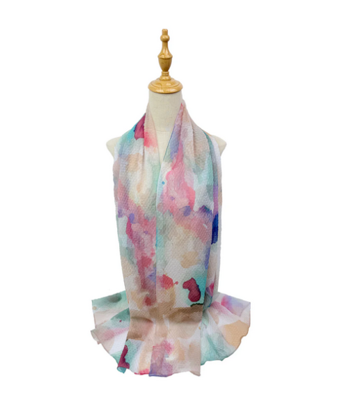 Sf26140-360 WATERCOLOUR PRINT SCARF Beige