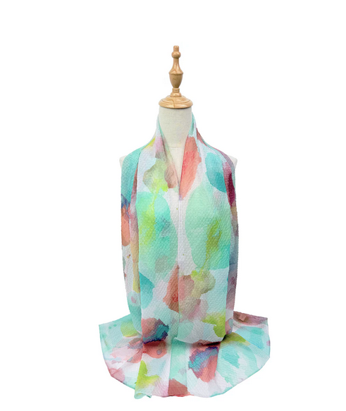 Sf26140-360 WATERCOLOUR PRINT SCARF Turquoise
