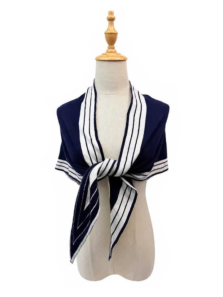 Sf26145-436 Varsity Stripe Triangle Scarf Navy/White
