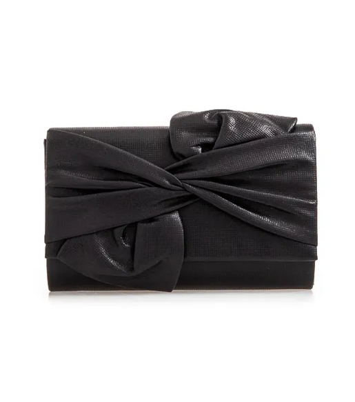 W2562-Black GLITZ BOW FRONT ENVELOPE CLUTCH Black