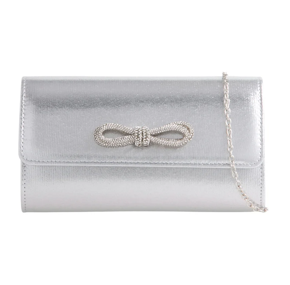 Z2037 ENVELOPE CLUTCH WITH BLING BOW Silver