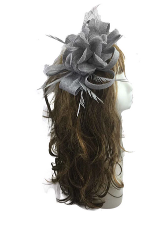 Ab12783 Sinamay Flower With Loop Feather Silver