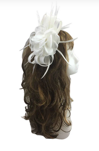 Ab12783 Sinamay Flower With Loop Feather White