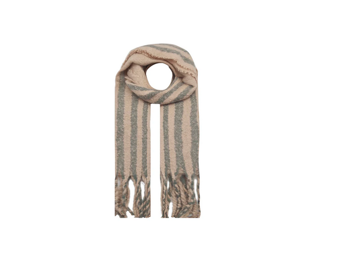 Ab1812-148 Stripe Cotton Fringed Scarf Pink/Grey