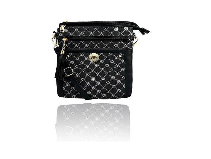 Bg24165-080 Dual Zip Monogram Cb Bag Black