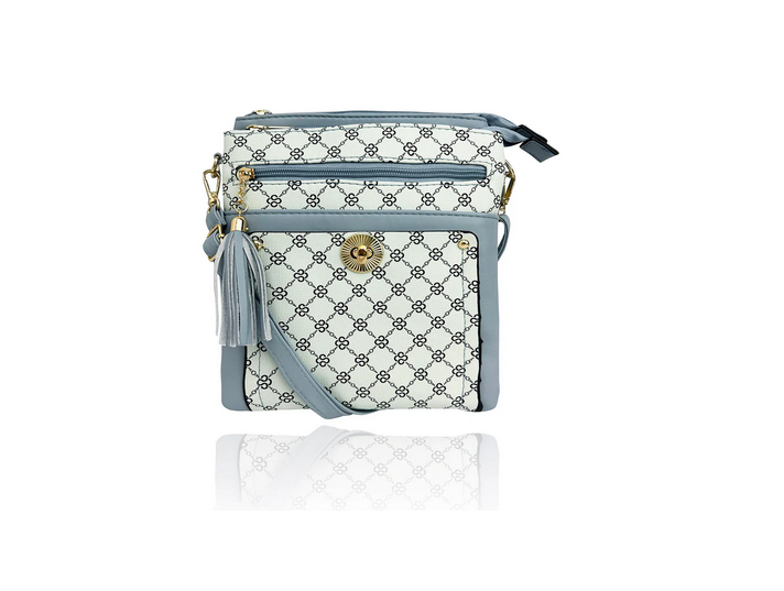 Bg24165-080 Dual Zip Monogram Cb Bag Blue