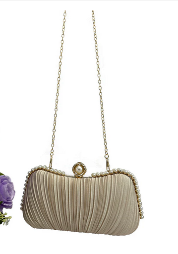 Cb2403-105 Pearl Satin Clutch Bag Cream