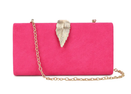 Cs2991 Suede Leaf Clasp Clutch Bag Fushia