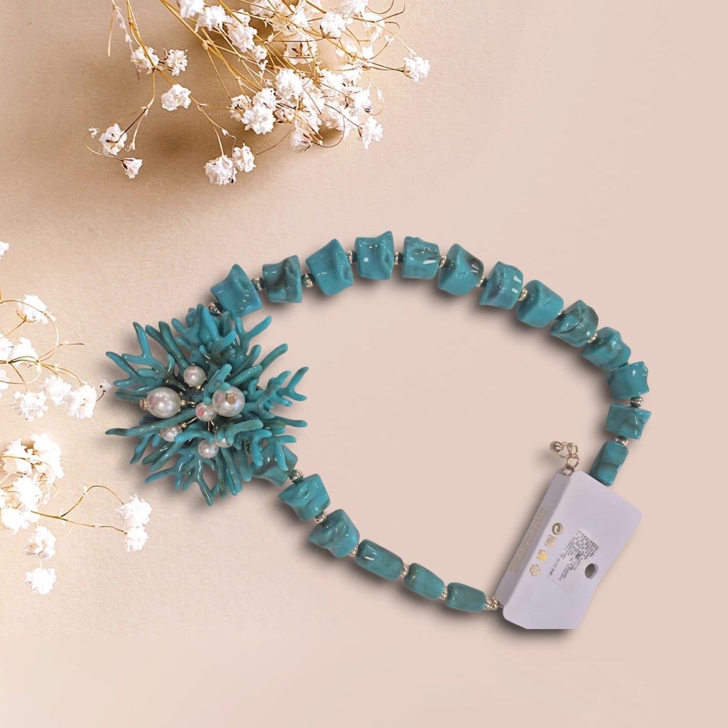 Dl22696 Coral Flower Chunky Bead Necklac Turquoise