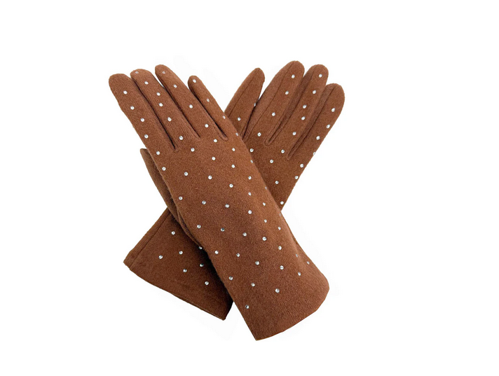 Gv25090-311 Plain Gloves With Diamonte D Brown