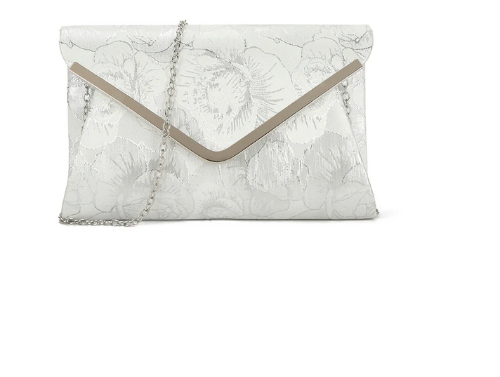 H2211-1 Brocade Design Envelope Clutch Silver