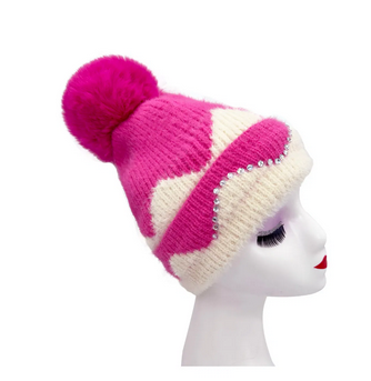 Ht2411-089 Fluffy Pompom Bling Fushia