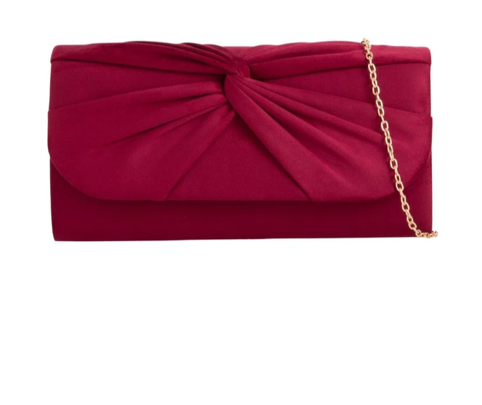 J2724 SUEDE KNOT DETAIL ENVELOPE CLUTCH BAG Burgandy
