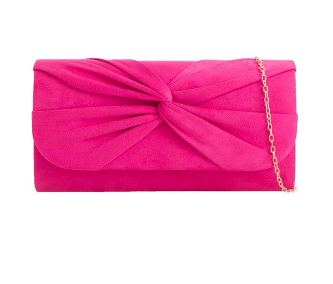 J2724 SUEDE KNOT DETAIL ENVELOPE CLUTCH BAG Fuchia