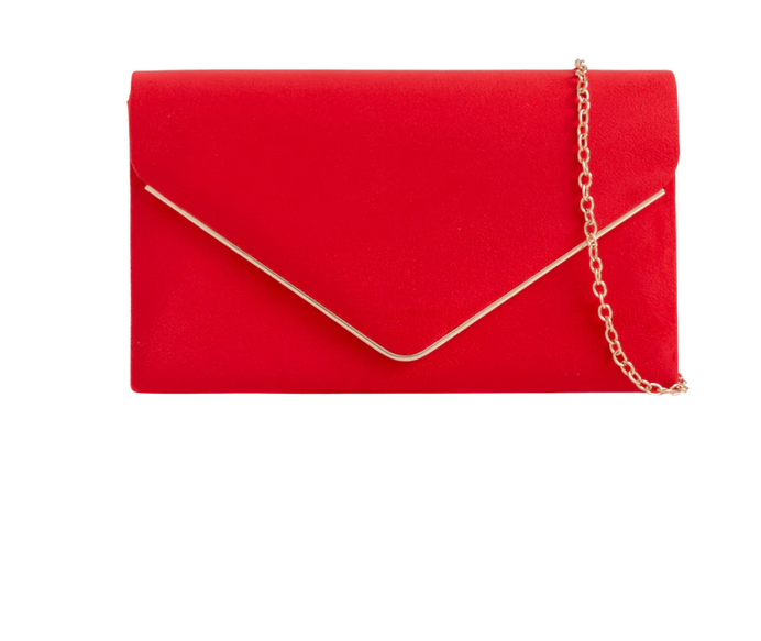 K1616 Suede Effect Envelope Metal Trim Red