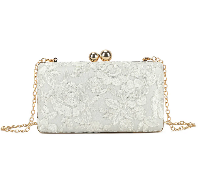 K3370-Navy K3370 Flower Brocade Purse Clasp Clutch Navy White