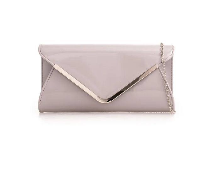 L2573 Envelope Style Gold Trim Clutch Ba Light Grey