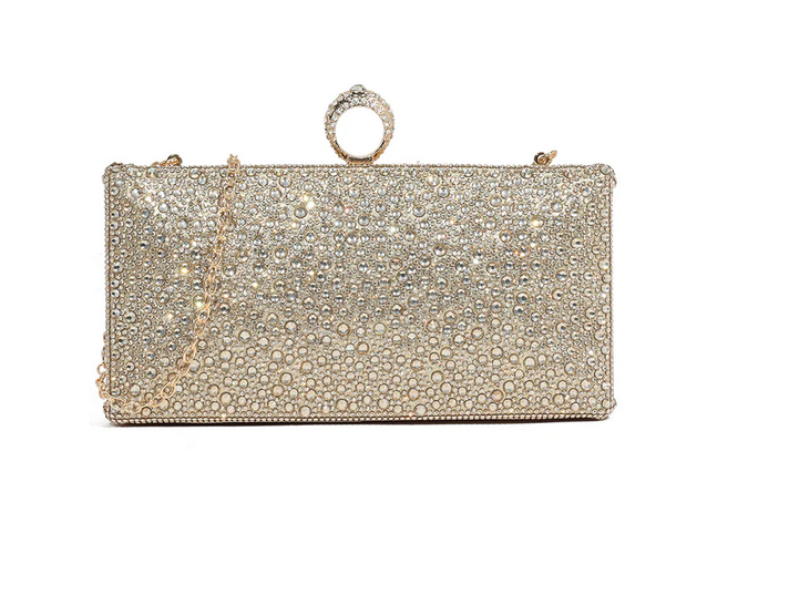 Md3306 Ring Clasp Bling Clutch Bag Gold