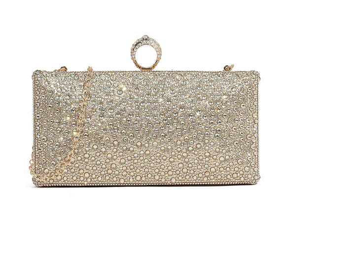 Md3306 Ring Clasp Bling Clutch Bag Silver
