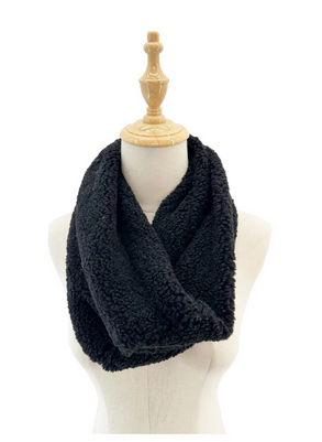 Sd2478-134 Teddy Fleece Snood Scarf Black