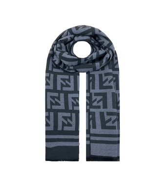 Sf21078-624 Patterened Wool Blend Scarf Grey