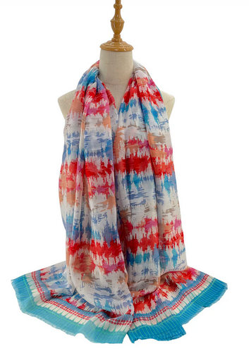 Sf2295-676 Watercolour Print Scarf Turquoise